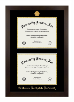 California Northstate University Double Diploma Frame in Manhattan Espresso with Black & Gold Mats for document: 8 1/2"h x 11"w  , document: 8 1/2"h x 11"w  
