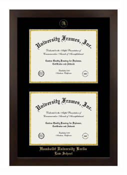Humboldt University Berlin Law School Double Diploma Frame in Manhattan Espresso with Black & Gold Mats for document: 8 1/2"h x 11"w  , document: 8 1/2"h x 11"w  