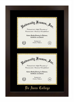 De Anza College Double Diploma Frame in Manhattan Espresso with Black & Gold Mats for document: 8 1/2"h x 11"w  , document: 8 1/2"h x 11"w  