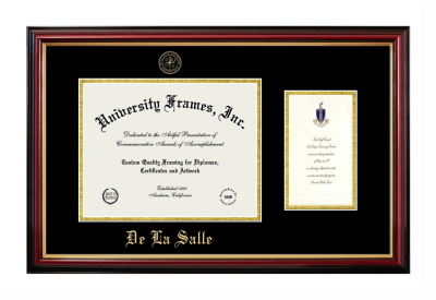 De La Salle Diploma with Announcement Frame in Petite Mahogany with Gold Trim with Black & Gold Mats for document: 8 1/2"h x 11"w  , diploma: 7"h x 4"w  