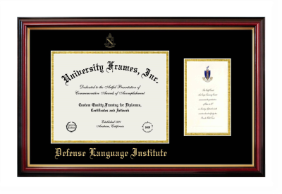 Defense Language Institute Diploma with Announcement Frame in Petite Mahogany with Gold Trim with Black & Gold Mats for document: 8 1/2"h x 11"w  , diploma: 7"h x 4"w  