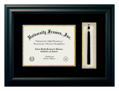 California State Polytechnic University Pomona College of Business Administration Diploma with Tassel Box Frame in Satin Black with Black & Gold Mats for document: 8 1/2"h x 11"w  