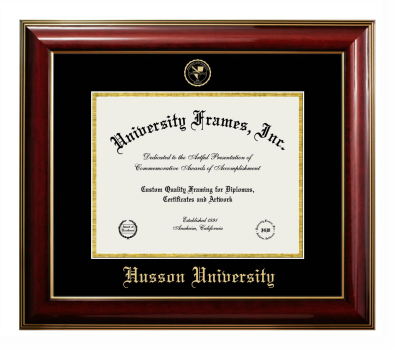 Husson University Diploma Frame in Classic Mahogany with Gold Trim with Black & Gold Mats for document: 8 1/2"h x 11"w  