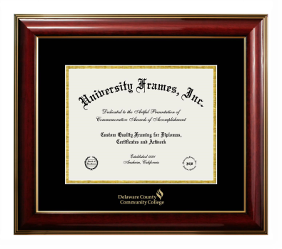 Delaware County Community College Diploma Frame in Classic Mahogany with Gold Trim with Black & Gold Mats for document: 8 1/2"h x 11"w  