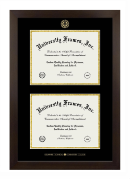 Delaware Technical Community College Double Diploma Frame in Manhattan Espresso with Black & Gold Mats for document: 8 1/2"h x 11"w  , document: 8 1/2"h x 11"w  