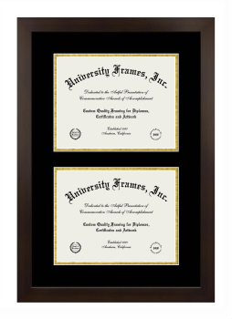 California State Polytechnic University Pomona College of Science Double Diploma Frame in Manhattan Espresso with Black & Gold Mats for document: 8 1/2"h x 11"w  , document: 8 1/2"h x 11"w  