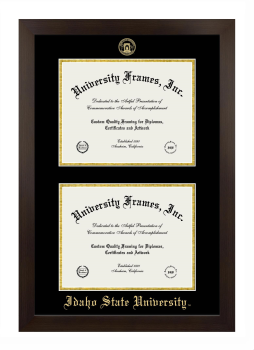 Idaho State University  (Pocatello) Double Diploma Frame in Manhattan Espresso with Black & Gold Mats for document: 8 1/2"h x 11"w  , document: 8 1/2"h x 11"w  