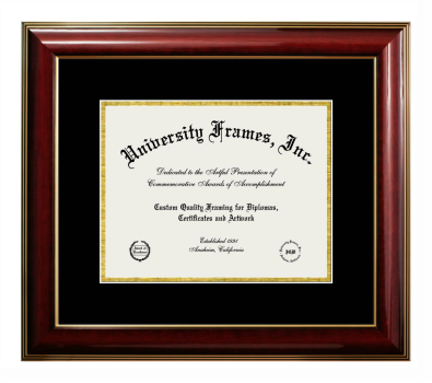 Illinois College Diploma Frame in Classic Mahogany with Gold Trim with Black & Gold Mats for document: 8 1/2"h x 11"w  