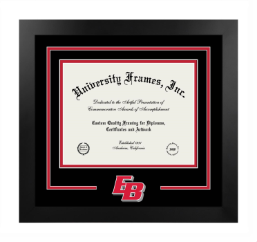 California State University, East Bay Logo Mat Frame in Manhattan Black with Black & Red Mats for document: 8 1/2"h x 11"w  