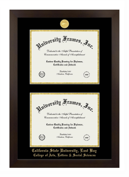 California State University, East Bay College of Arts, Letters & Social Sciences Double Diploma Frame in Manhattan Espresso with Black & Gold Mats for document: 8 1/2"h x 11"w  , document: 8 1/2"h x 11"w  