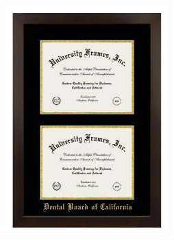 Dental Board of California Double Diploma Frame in Manhattan Espresso with Black & Gold Mats for document: 8 1/2"h x 11"w  , document: 8 1/2"h x 11"w  