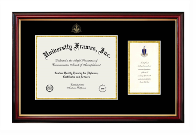 Dentistry Certificate (seal only) Diploma with Announcement Frame in Petite Mahogany with Gold Trim with Black & Gold Mats for document: 8 1/2"h x 11"w  , diploma: 7"h x 4"w  