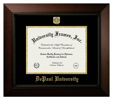 DePaul University Diploma Frame in Legacy Black Cherry with Black & Gold Mats for document: 8 1/2"h x 11"w  