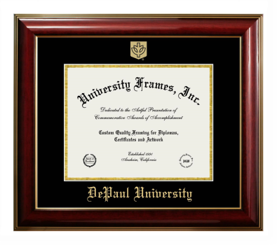 DePaul University Diploma Frame in Classic Mahogany with Gold Trim with Black & Gold Mats for document: 8 1/2"h x 11"w  