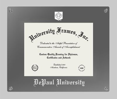 DePaul University Lucent Clear-over-Smoke Frame in Lucent Smoke Moulding with Lucent Smoke Mat for document: 8 1/2"h x 11"w  