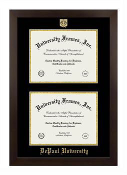 DePaul University Double Diploma Frame in Manhattan Espresso with Black & Gold Mats for document: 8 1/2"h x 11"w  , document: 8 1/2"h x 11"w  
