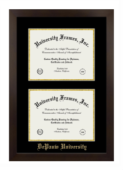 DePauw University Double Diploma Frame in Manhattan Espresso with Black & Gold Mats for document: 8 1/2"h x 11"w  , document: 8 1/2"h x 11"w  