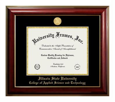 Illinois State University College of Applied Science and Technology Diploma Frame in Classic Mahogany with Gold Trim with Black & Gold Mats for document: 8 1/2"h x 11"w  
