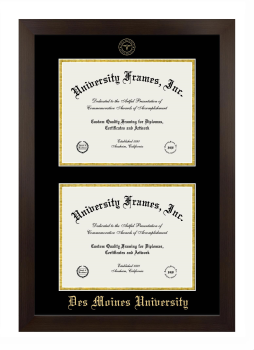 Des Moines University Double Diploma Frame in Manhattan Espresso with Black & Gold Mats for document: 8 1/2"h x 11"w  , document: 8 1/2"h x 11"w  