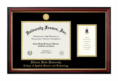 Illinois State University College of Applied Science and Technology Diploma with Announcement Frame in Petite Mahogany with Gold Trim with Black & Gold Mats for document: 8 1/2"h x 11"w  , diploma: 7"h x 4"w  