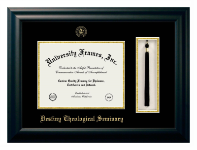 Destiny Theological Seminary Diploma with Tassel Box Frame in Satin Black with Black & Gold Mats for document: 8 1/2"h x 11"w  
