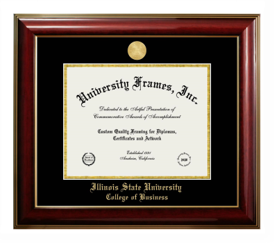 Illinois State University College of Business Diploma Frame in Classic Mahogany with Gold Trim with Black & Gold Mats for document: 8 1/2"h x 11"w  