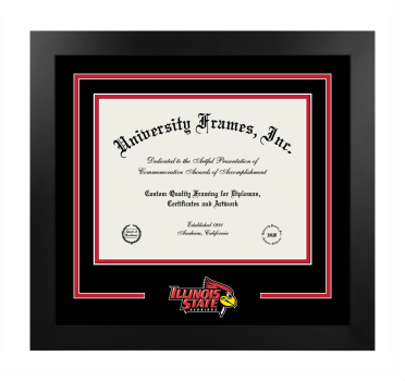 Illinois State University College of Business Logo Mat Frame in Manhattan Black with Black & Red Mats for document: 8 1/2"h x 11"w  
