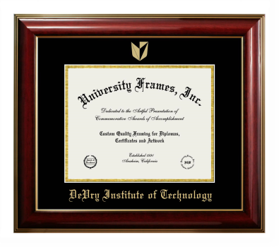 DeVry Institute of Technology Diploma Frame in Classic Mahogany with Gold Trim with Black & Gold Mats for document: 8 1/2"h x 11"w  