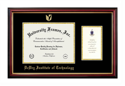 DeVry Institute of Technology Diploma with Announcement Frame in Petite Mahogany with Gold Trim with Black & Gold Mats for document: 8 1/2"h x 11"w  , diploma: 7"h x 4"w  