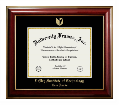 DeVry Institute of Technology Cum Laude (Ohio) Diploma Frame in Classic Mahogany with Gold Trim with Black & Gold Mats for document: 8 1/2"h x 11"w  