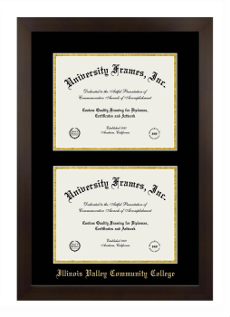 Illinois Valley Community College Double Diploma Frame in Manhattan Espresso with Black & Gold Mats for document: 8 1/2"h x 11"w  , document: 8 1/2"h x 11"w  