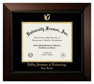 DeVry Institute of Technology Cum Laude (Phoenix, Arizona) Diploma Frame in Legacy Black Cherry with Black & Gold Mats for document: 8 1/2"h x 11"w  