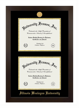 Illinois Wesleyan University Double Diploma Frame in Manhattan Espresso with Black & Gold Mats for document: 8 1/2"h x 11"w  , document: 8 1/2"h x 11"w  