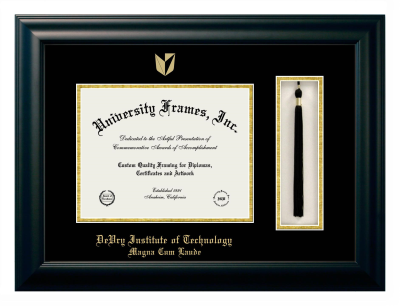 DeVry Institute of Technology Magna Cum Laude (Ohio) Diploma with Tassel Box Frame in Satin Black with Black & Gold Mats for document: 8 1/2"h x 11"w  
