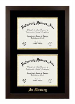 In Memory Double Diploma Frame in Manhattan Espresso with Black & Gold Mats for document: 8 1/2"h x 11"w  , document: 8 1/2"h x 11"w  