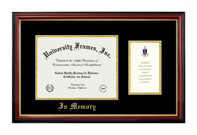 In Memory Diploma with Announcement Frame in Petite Mahogany with Gold Trim with Black & Gold Mats for document: 8 1/2"h x 11"w  , diploma: 7"h x 4"w  