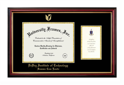 DeVry Institute of Technology Summa Cum Laude (California) Diploma with Announcement Frame in Petite Mahogany with Gold Trim with Black & Gold Mats for document: 8 1/2"h x 11"w  , diploma: 7"h x 4"w  