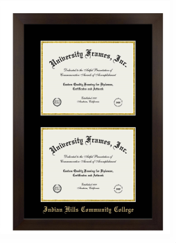 Indian Hills Community College Double Diploma Frame in Manhattan Espresso with Black & Gold Mats for document: 8 1/2"h x 11"w  , document: 8 1/2"h x 11"w  