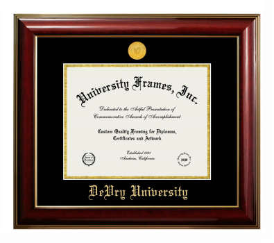 DeVry University Diploma Frame in Classic Mahogany with Gold Trim with Black & Gold Mats for document: 8 1/2"h x 11"w  