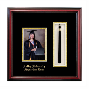 DeVry University Magna Cum Laude 5 x 7 Portrait with Tassel Box Frame in Petite Cherry with Black & Gold Mats