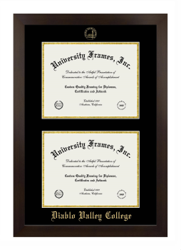Diablo Valley College Double Diploma Frame in Manhattan Espresso with Black & Gold Mats for document: 8 1/2"h x 11"w  , document: 8 1/2"h x 11"w  