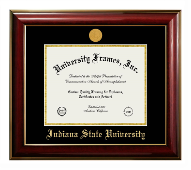 Indiana State University Diploma Frame in Classic Mahogany with Gold Trim with Black & Gold Mats for document: 8 1/2"h x 11"w  