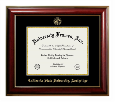 California State University, Northridge Diploma Frame in Classic Mahogany with Gold Trim with Black & Gold Mats for document: 8 1/2"h x 11"w  
