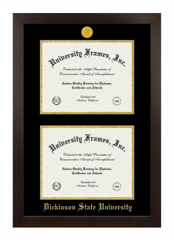 Dickinson State University Double Diploma Frame in Manhattan Espresso with Black & Gold Mats for document: 8 1/2"h x 11"w  , document: 8 1/2"h x 11"w  