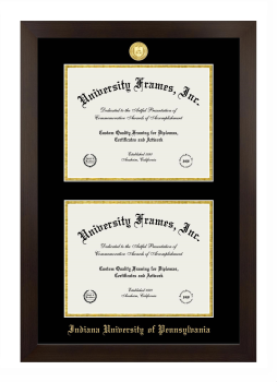 Indiana University of Pennsylvania Double Diploma Frame in Manhattan Espresso with Black & Gold Mats for document: 8 1/2"h x 11"w  , document: 8 1/2"h x 11"w  