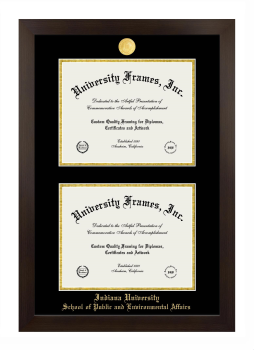 Indiana University School of Global and International Studies Double Diploma Frame in Manhattan Espresso with Black & Gold Mats for document: 8 1/2"h x 11"w  , document: 8 1/2"h x 11"w  