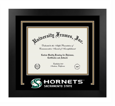 California State University, Sacramento Logo Mat Frame in Manhattan Black with Black & Bronze Mats for document: 8 1/2"h x 11"w  