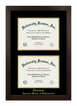Diplomate American Board of Orthodontics Double Diploma Frame in Manhattan Espresso with Black & Gold Mats for document: 8 1/2"h x 11"w  , document: 8 1/2"h x 11"w  