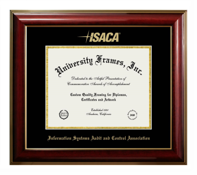 Information Systems Audit and Control Association Diploma Frame in Classic Mahogany with Gold Trim with Black & Gold Mats for document: 8 1/2"h x 11"w  