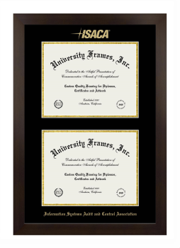 Information Systems Audit and Control Association Double Diploma Frame in Manhattan Espresso with Black & Gold Mats for document: 8 1/2"h x 11"w  , document: 8 1/2"h x 11"w  